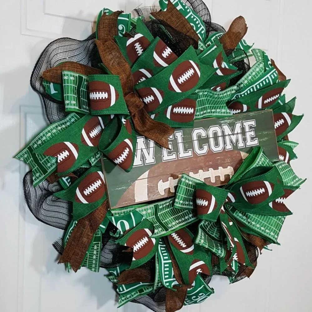 Football Wreath, Touchdown Fall‎ Screen Door Decor, Football Fans Welcome Wreath